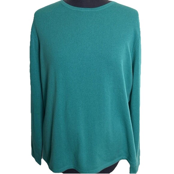 Lands End Sweater 100% Cashmere Teal Crew Neck Womens XL NWT Classic Preppy - Picture 1 of 9
